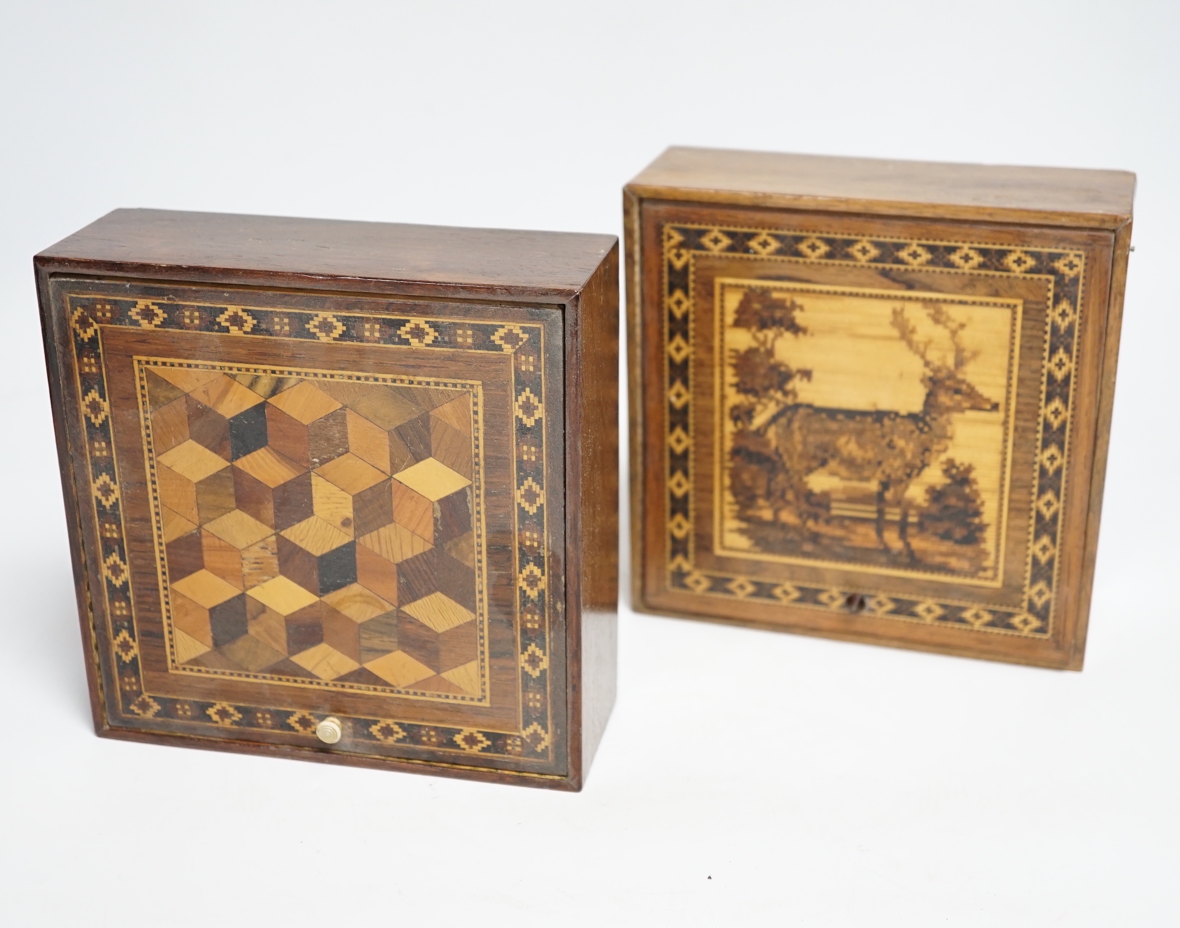 Two 19th century Tunbridge ware tesserae mosaic rosewood boxes